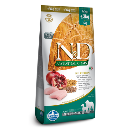 N&D ANC GRAIN DOG CP ADULT MED/MAXI SELECTION (12+3) 15 KG