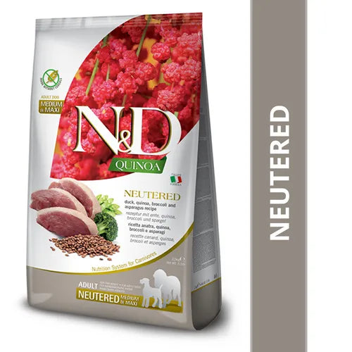 N&D QUINOA DOG DUCK BROCCOLI ASPARAGUS ADULT MEDIUM/MAXI NEUTERED