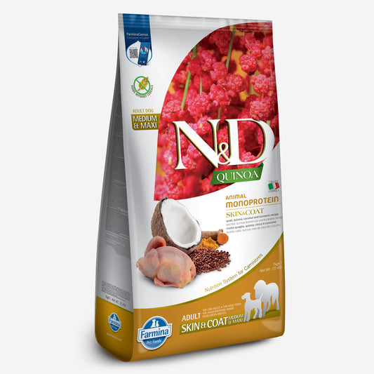 N&D QUINOA DOG SKIN & COAT QUAIL ADULT MED/MAX