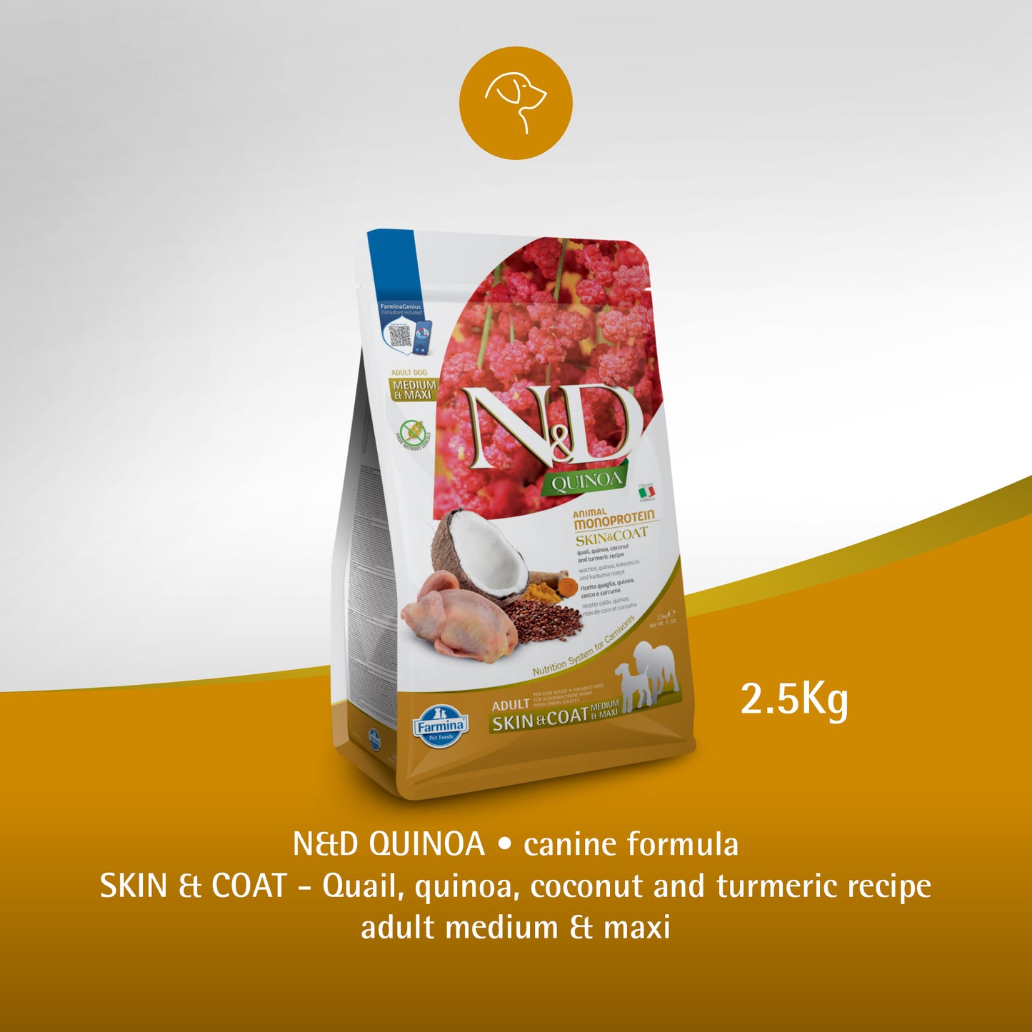 N&D QUINOA DOG SKIN & COAT QUAIL ADULT MED/MAX