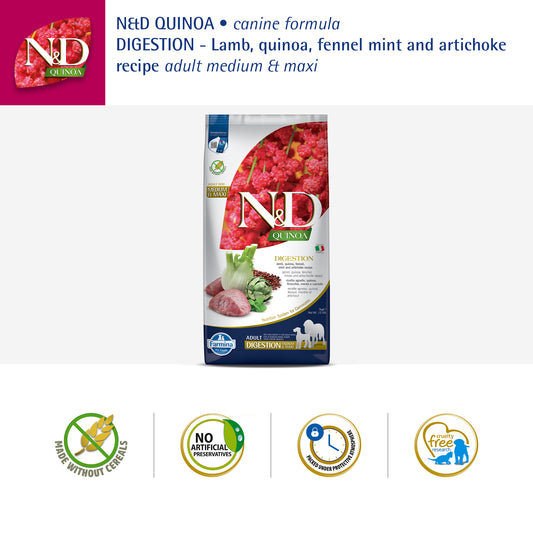 N&D QUINOA DOG DIGESTION LAMB ADULT MED/MAX